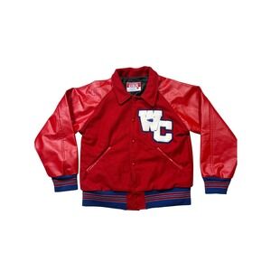 Vintage 90s Red Letterman‎ Varsity Jacket Cheerleader Wool Vinyl USA Made – M